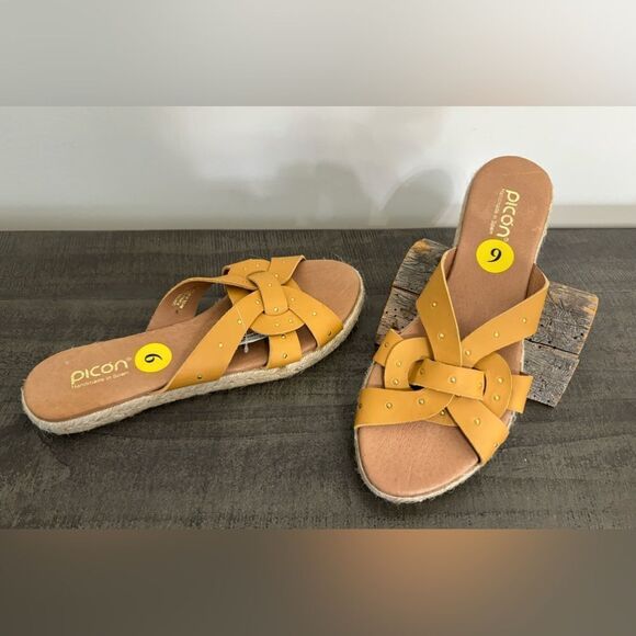 Women's PICON Leather Tan/Orange Slide Espadrilles Sandals, Size 9 - NWT - Picture 1 of 9